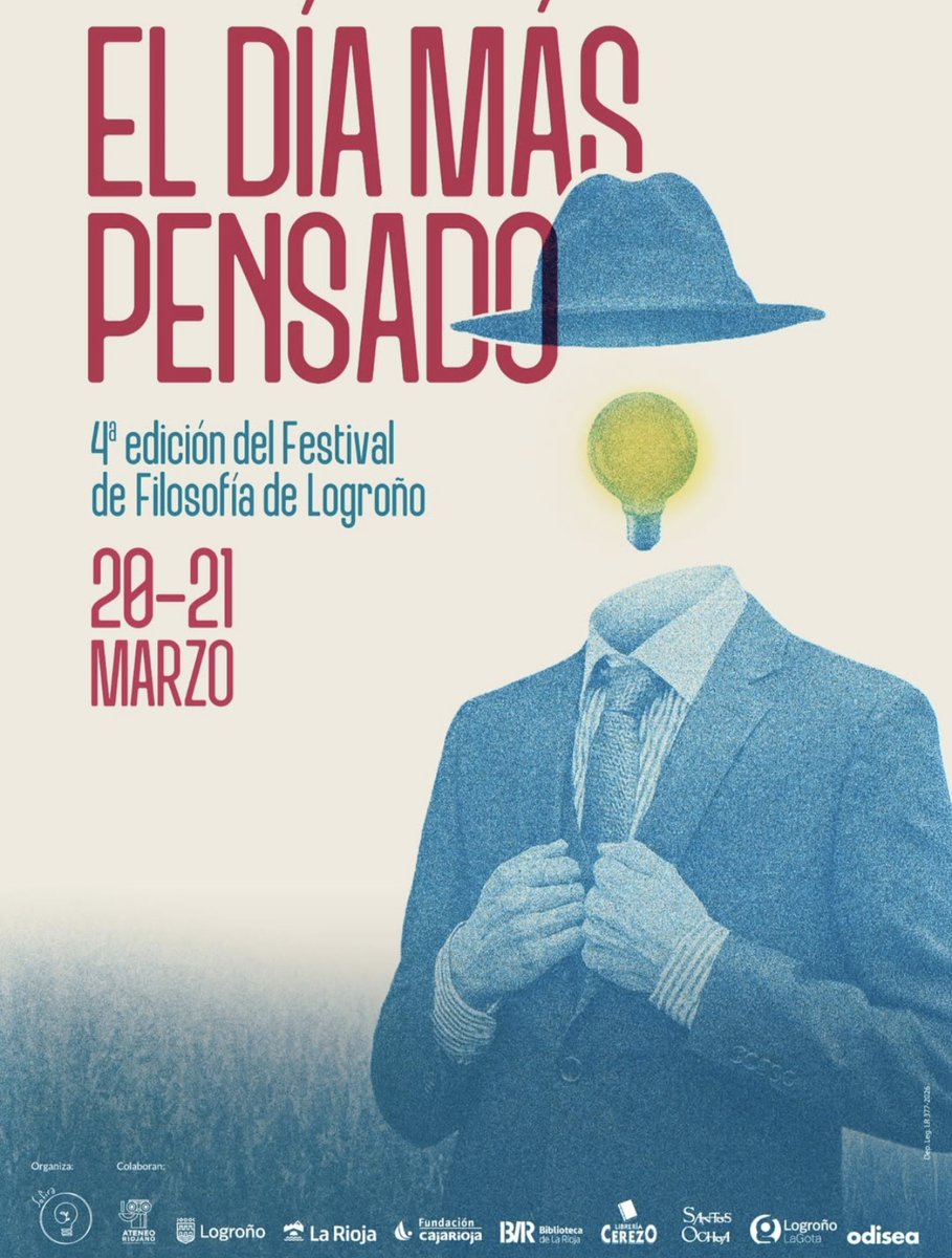 logronojoven's tweet photo. 🧠El Festival de Filosofía de La Rioja 'El día más pensado' @EDMPLO  organizado por Sofira celebra su IV edición los días 20 y 21 de marzo en #Logroño con charlas y actividades para todos los públicos⤵️
➕ℹ️https://t.co/KdH2pMfwF9 
@kanciller @fund_cajarioja @LibreriaCerezo https://t.co/pRW84ZghnF