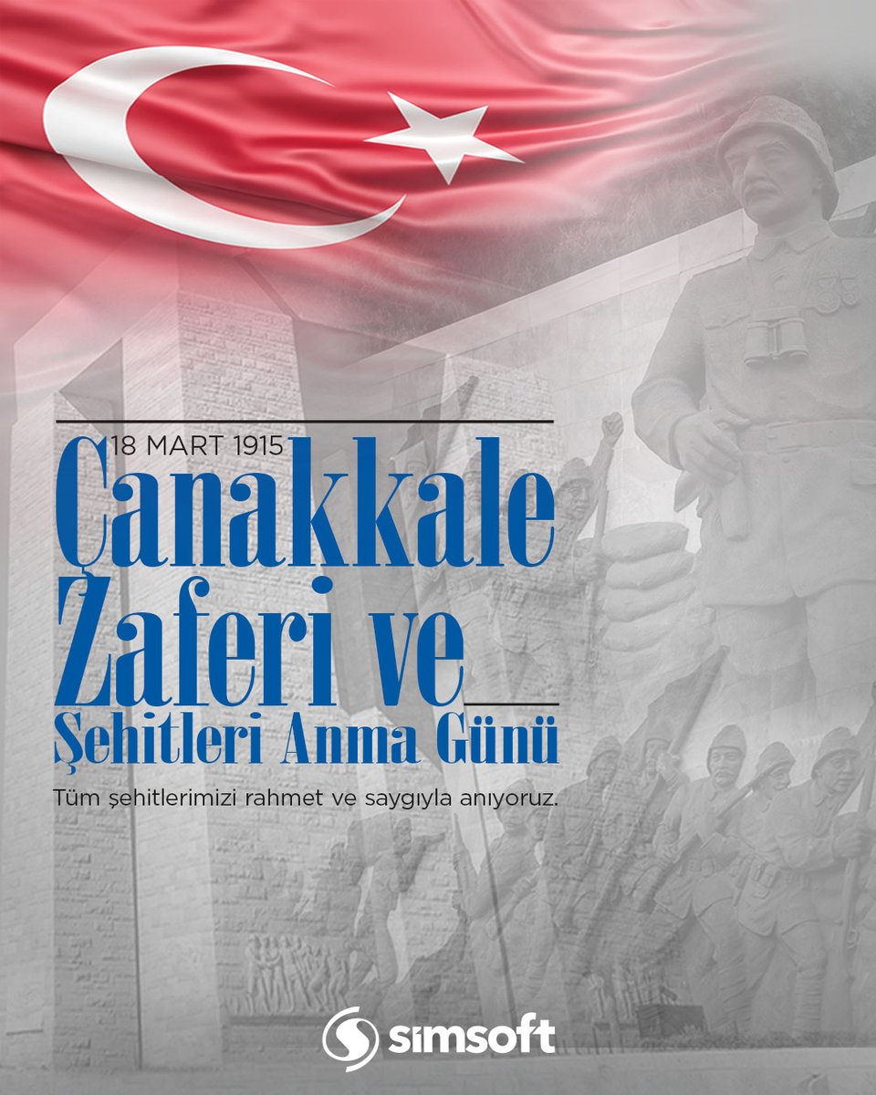 SimsoftOfficial's tweet photo. 18 Mart Çanakkale Zaferi'nin 111. yıl dönümünde, Gazi Mustafa Kemal Atatürk ve silah arkadaşları başta olmak üzere, vatan uğruna hayatını kaybeden tüm şehitlerimizi saygı, minnet ve rahmetle anıyoruz.

#Simsoft #ÇanakkaleZaferi #18Mart #ÇanakkaleGeçilmez https://t.co/BOxYsamdQP