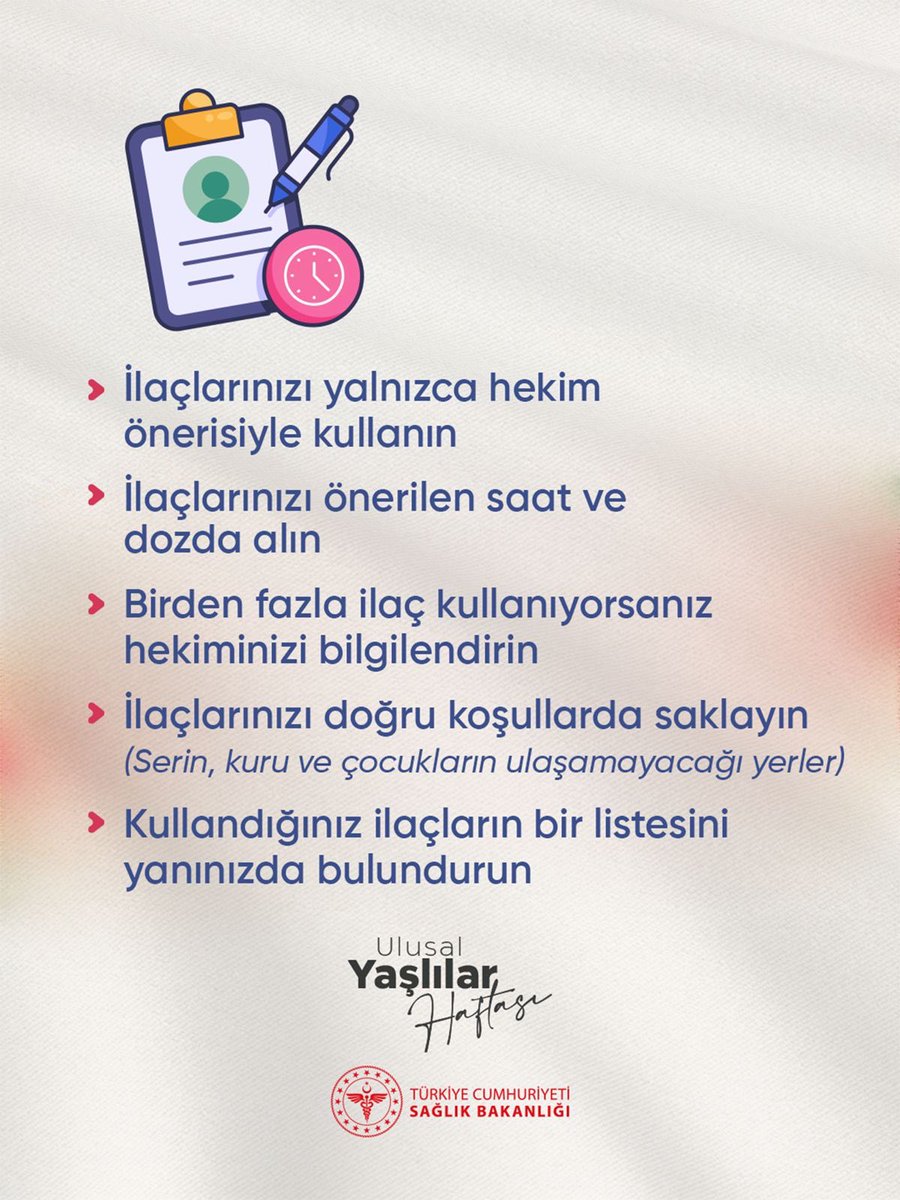 Yaşlılık döneminde akılcı ilaç kullanımı👇🏻

#UlusalYaşlılarHaftası