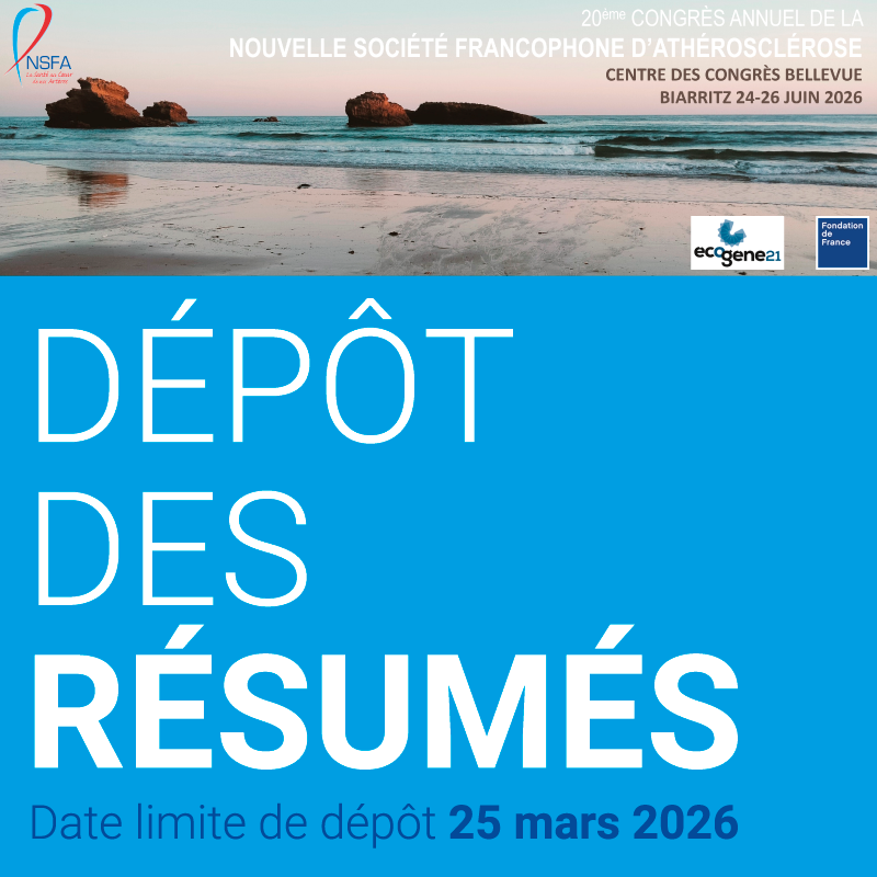 NSFAthero's tweet photo. 📢 RAPPEL !

✨ 𝗖𝗼𝗻𝗴𝗿𝗲̀𝘀 𝗡𝗦𝗙𝗔 𝟮𝟬𝟮𝟲

La date limite de dépôt des résumés est le 𝟮𝟱 𝗺𝗮𝗿𝘀 𝟮𝟬𝟮𝟲
👉 https://t.co/V62cFOtHDv https://t.co/T2jqQ41IOl