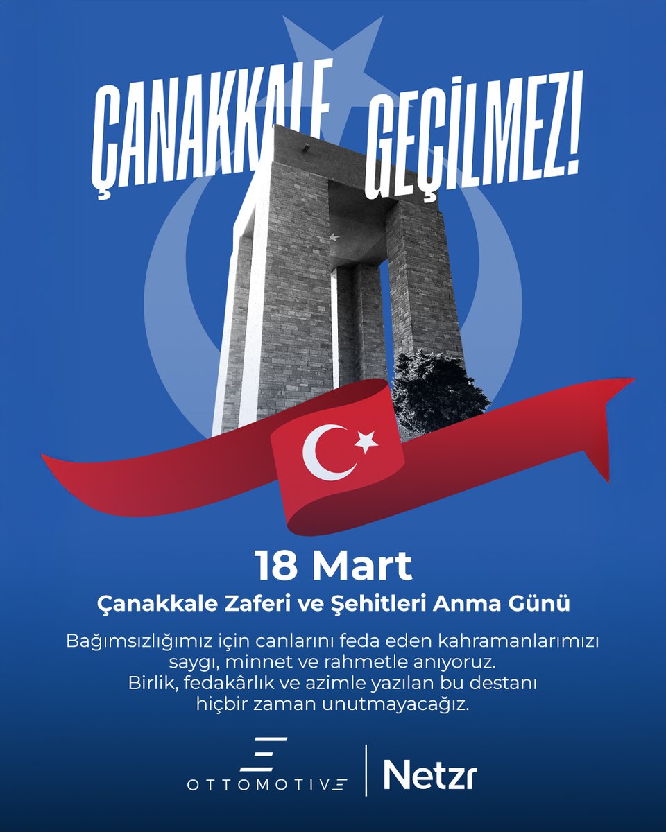 netzrtechnology's tweet photo. 18 Mart Çanakkale Zaferi ve Şehitleri Anma Günü’nde, milletimizin bağımsızlık uğruna yazdığı en büyük destanlardan biri olan Çanakkale Savaşı’nın tüm kahramanlarını saygı, minnet ve rahmetle anıyoruz.

#18Mart #ÇanakkaleZaferi https://t.co/gL4tfx9e9M