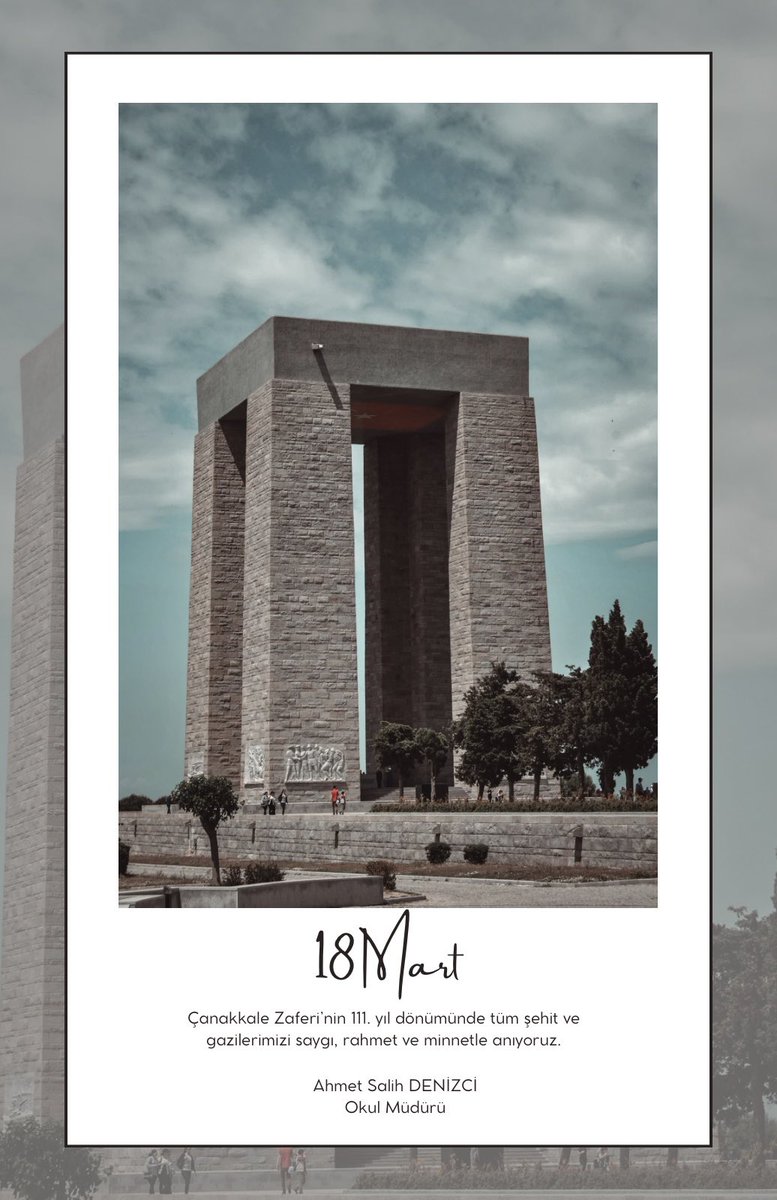 🇹🇷18 Mart Çanakkale Zaferi’nin 111. yıl dönümünde başta Gazi Mustafa Kemal Atatürk olmak üzere vatan uğruna canlarını feda eden aziz şehitlerimizi ve gazilerimizi rahmet, minnet ve saygıyla anıyoruz.

<a href="/istanbulilmem/">İstanbul İl Millî Eğitim Müdürlüğü</a> <a href="/BakirkoyMEM/">Bakırköy İlçe Millî Eğitim Müdürlüğü</a> <a href="/karzuoglu/">Kürşat ARZUOĞLU</a> <a href="/denizci_salih/">Ahmet Salih Denizci</a>
