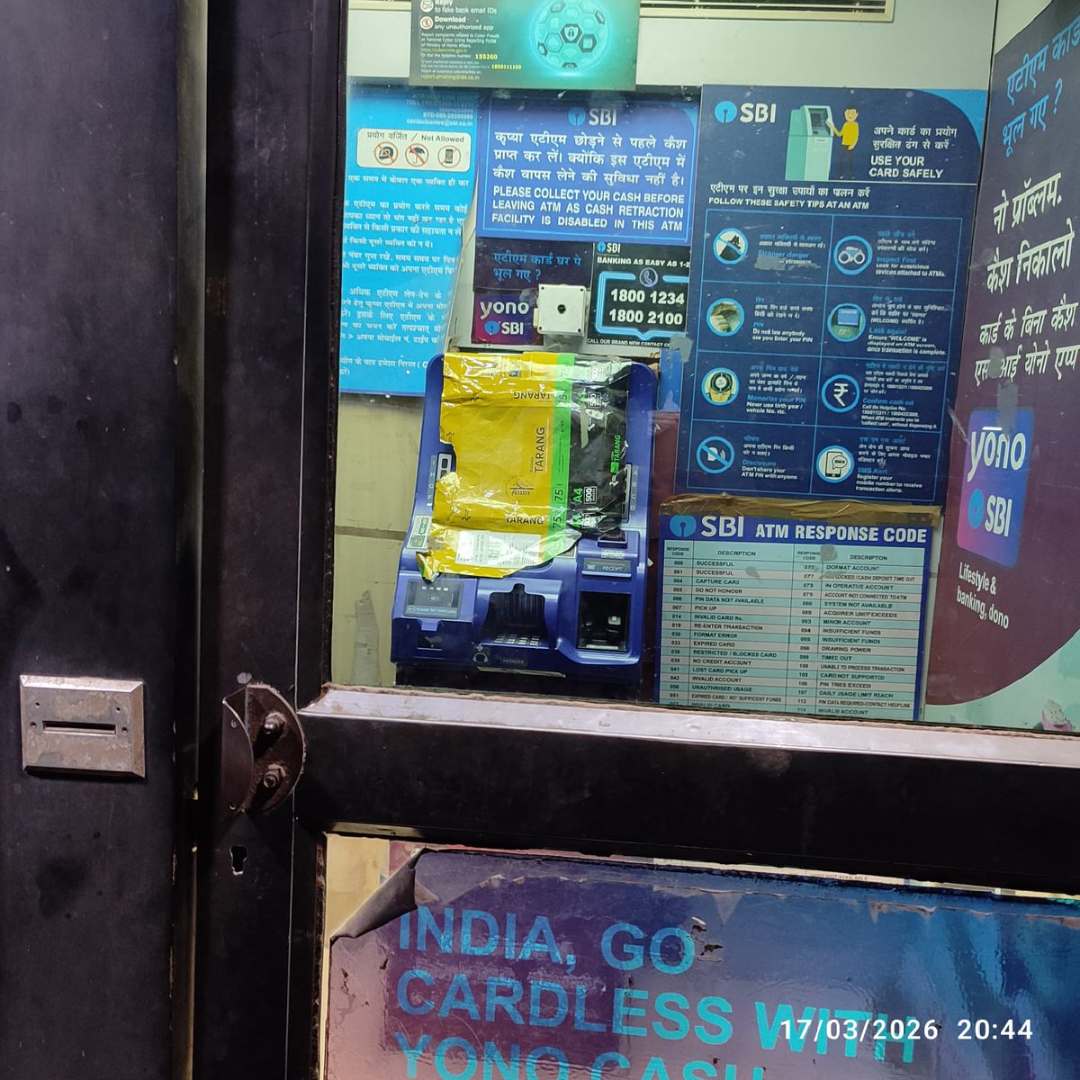 <a href="/TheOfficialSBI/">State Bank of India</a> <a href="/OfficialSBICare/">SBI Cares</a> This photo was taken yesterday, the guard had locked the ATM from inside and was sitting with the AC on. No action has been taken so far. If services of ADWM cannot be maintained properly, customers deserve accountability and compensation for this
