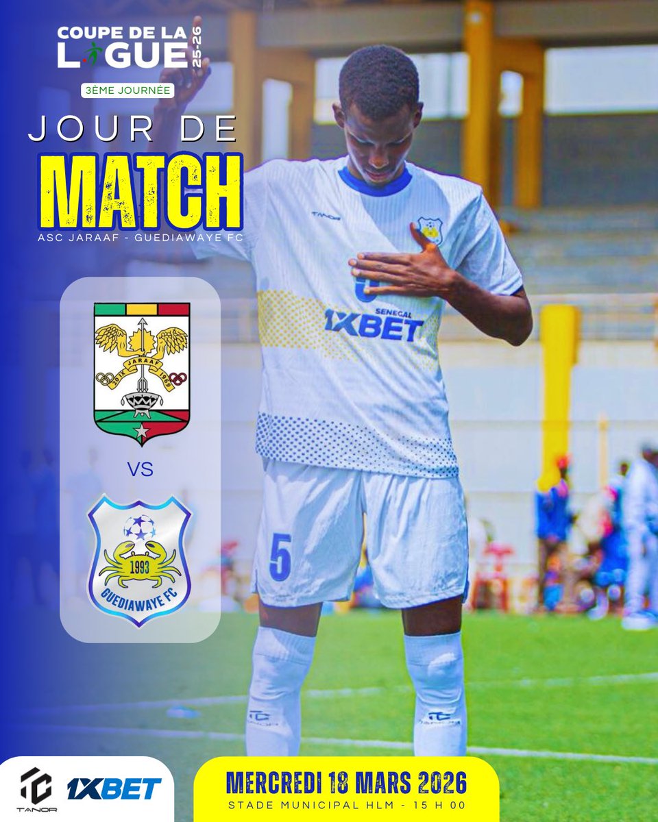 fc_guediawaye's tweet photo. Nous affrontons l’ASC Jaraaf cet après midi au stade municipal des HLM dans le cadre de la troisième journée de la coupe de la ligue.
#guediawayefc #Coupedelaligue #AllezLesCrabes #JRFGFC https://t.co/8c5CkkkZll