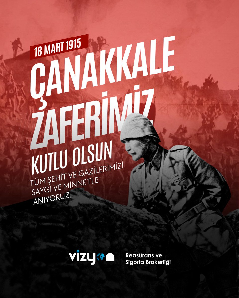 18 Mart Çanakkale Zaferi; inancın, cesaretin ve vatan sevgisinin eşsiz bir destanıdır. Bu büyük zaferin mimarı kahramanlarımızı rahmet, minnet ve sonsuz saygıyla anıyoruz. 🇹🇷

#18Mart
#ÇanakkaleZaferi
#ÇanakkaleGeÇilmez
#18Mart1915