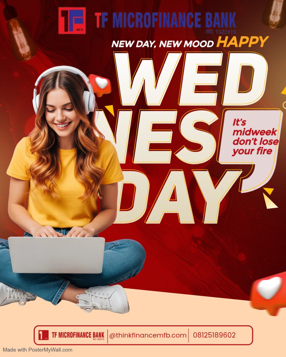 ThinkFinanceMFB's tweet photo. Happy Wednesday! 🌟
It’s midweek — stay focused, stay consistent, and don’t lose your fire. Every step you take today brings you closer to your goals.
At TF Microfinance Bank, we’re here to support your journey every step of the way. 💼✨

#WednesdayMotivation #StayFocused #TFMFB https://t.co/HpJHGXN7jB