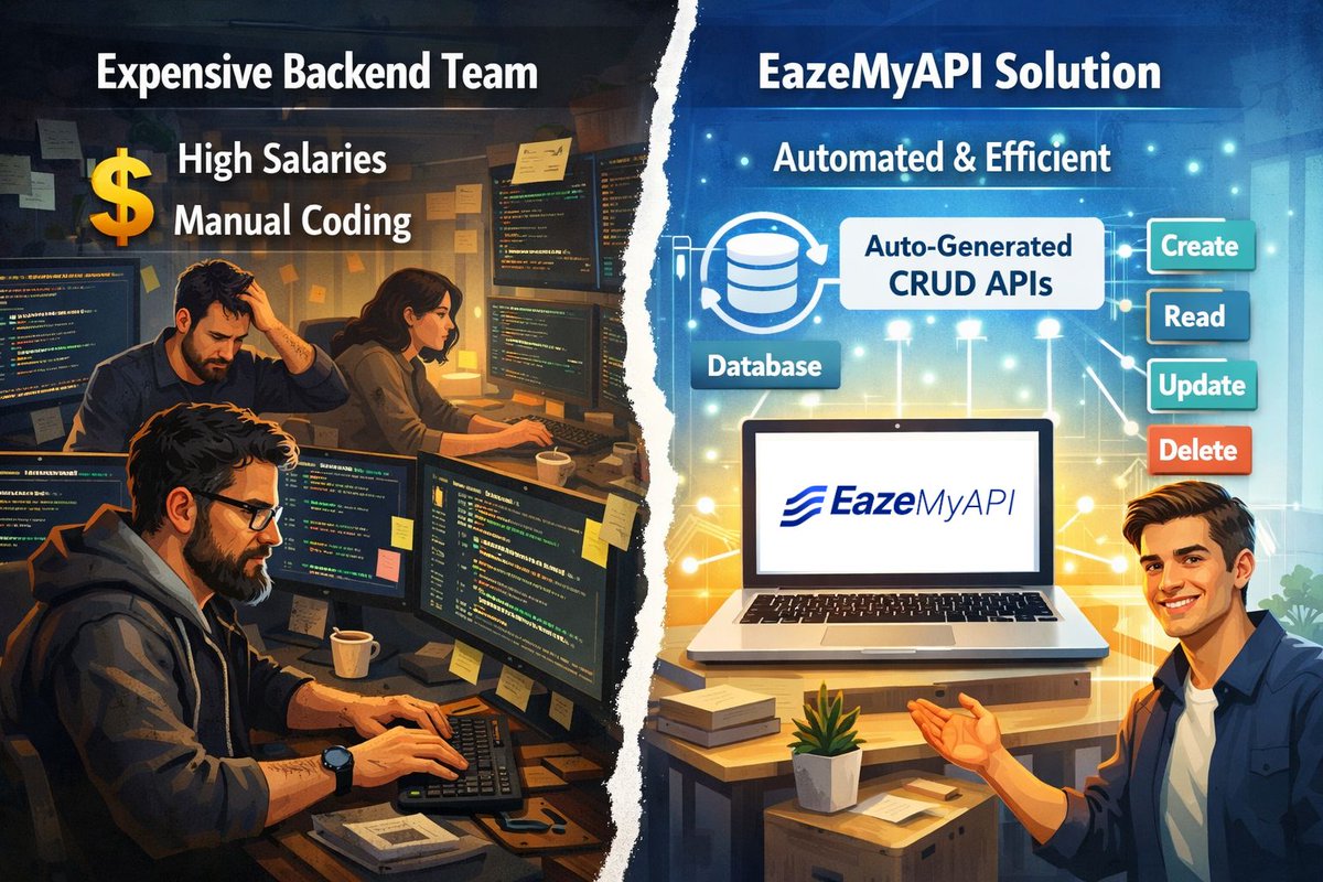 eazemyapi's tweet photo. Why spend 3 months hiring a backend dev for a ₹40L salary when you can generate your backend today? 

EazeMyAPI lets you ship first and hire later. 

Explore the documentation
https://t.co/J8hGwRljuT

Join our Beta (no payment setup required) https://t.co/ITaJYZynfq

#SaaS https://t.co/fTW85gDY2M
