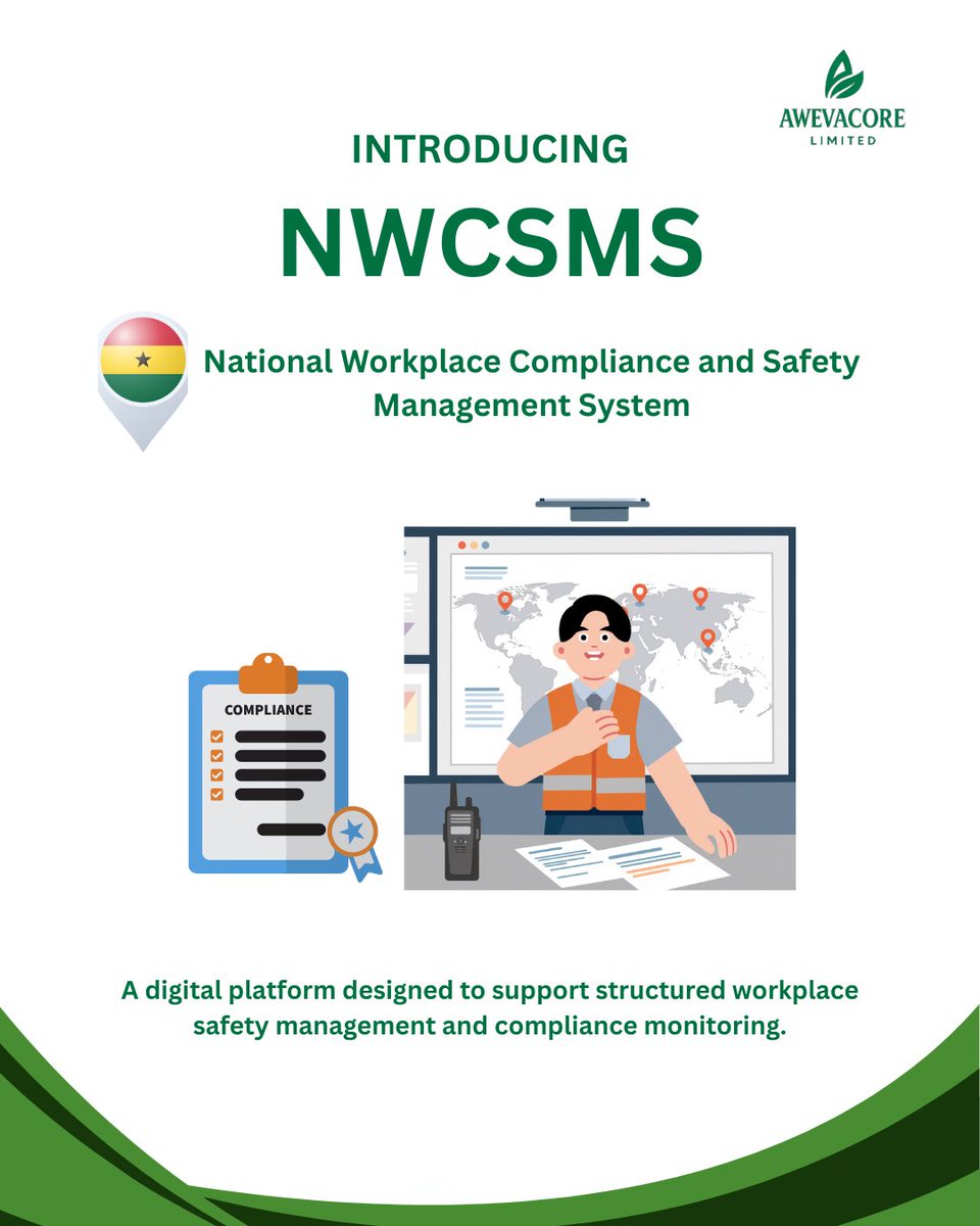 awevacore_ltd's tweet photo. The National Workplace Compliance and Safety Management System (NWCSMS) is a digital platform being developed to support structured workplace safety management and compliance monitoring. https://t.co/jkrO9Z2MSE