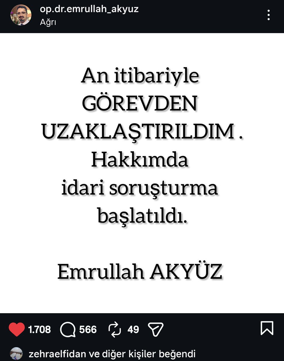 Emrullah hoca "Ağrı halkı yalnız değildir" dediği için görevden uzaklaştırıldı. Doğru söyleyenin dokuz köyden kovulduğu bir ülkede yaşıyoruz. Doktorumuza destek olalım lütfen 🙏🏻