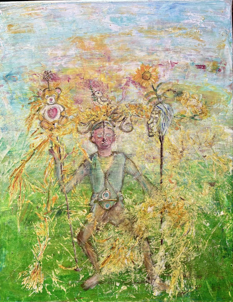 TwistsPaper's tweet photo. A3 canvas - mixed media - “Pagan Peacemaker” (Russia /Ukraine ) #pagan #peacemaker #effigy #russia #ukraine #folklore #strawman #wickerman #art #arton #sudbury #suffolk #papertwists https://t.co/ZjQtQ7JdlL