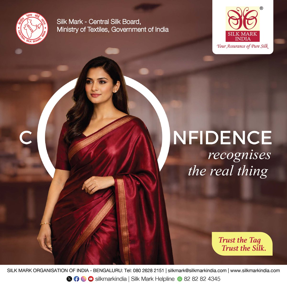 silkmarkindia's tweet image. Confidence recognises the real thing.

Choose purity. Choose authenticity.
Look for the Silk Mark label by the Silk Mark Organisation of India.
Trust the Tag. Trust the Silk.

#SilkMark #PureSilk #Authentic #IndianTextiles