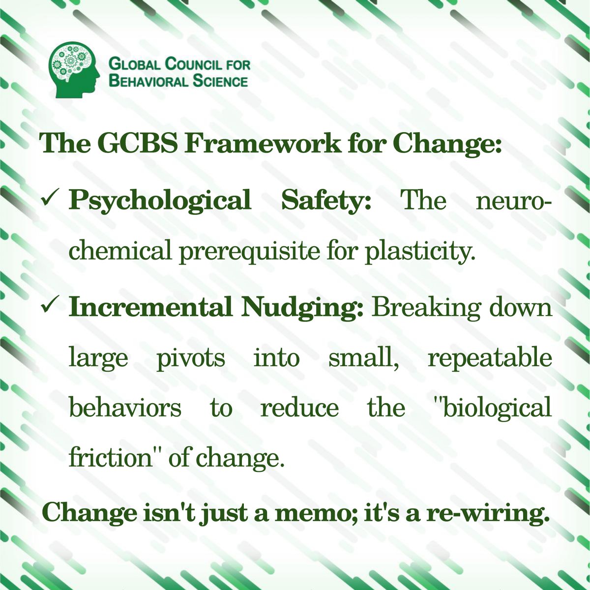 GcbsSocials's tweet image. Neuroplasticity: The Architecture of Change. 

Organizational change is essentially an exercise in neuroplasticity. 

#Neuroplasticity #ChangeManagement #GCBS #BehavioralModification #BrainScience
