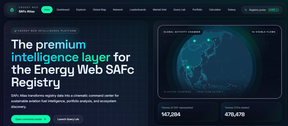 🟣>>> SAFc Atlas <<<🟣   

A new command center for Energy Web sustainable aviation fuel intelligence, portfolio analysis, certificate visibility, and ecosystem discovery.

safc-atlas.vercel.app

$EWT <a href="/energywebx/">Energy Web</a> <a href="/XEnergyWeb/">Energy Web X</a>