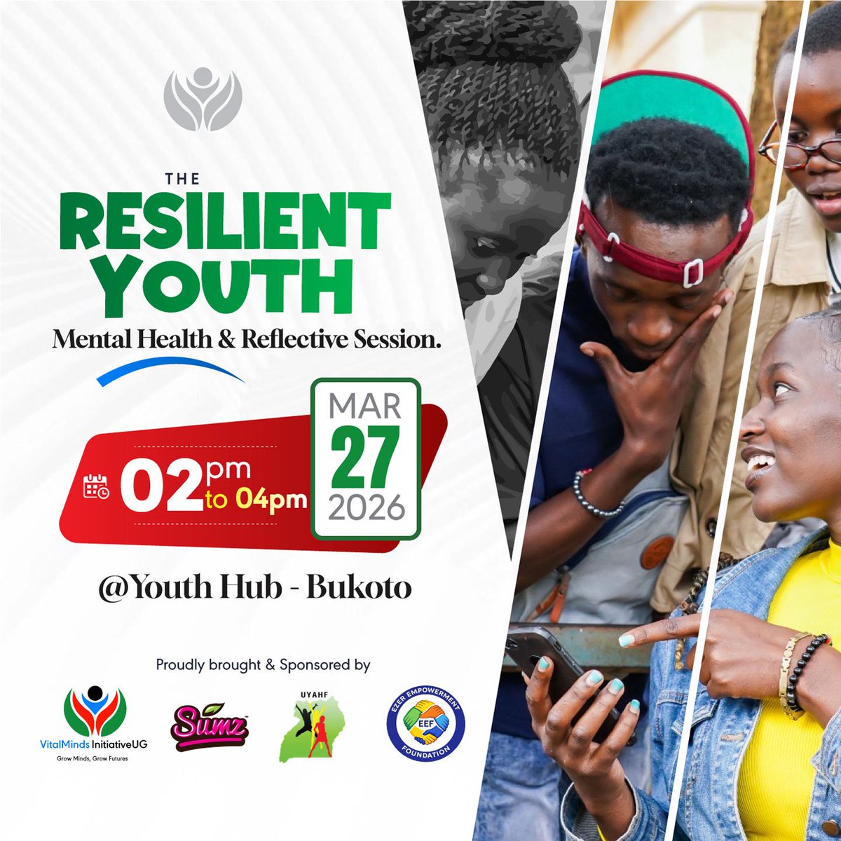 We will be conducting a reflective community mental health session through our Resilient Youth Initiative: Youth Mental Health Awareness Project. 

At UYAHF Youth Hub – Bukoto | March 27, 2026 | 2:00 PM – 4:00 PM

We aim to improve youth knowledge, attitudes, and practices