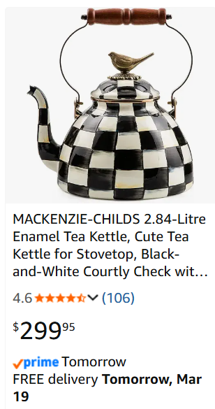 KAF_KellyAF's tweet photo. Holy SHIT! So, I was looking on Amazon for a simple non-electric kettle, and most were around $30 which I thought was crazy expensive. Then I saw THIS. What the hell??!! WHO would pay $300 for a kettle. Just a kettle.
#TheOnePercent https://t.co/mMQDnLpYAK