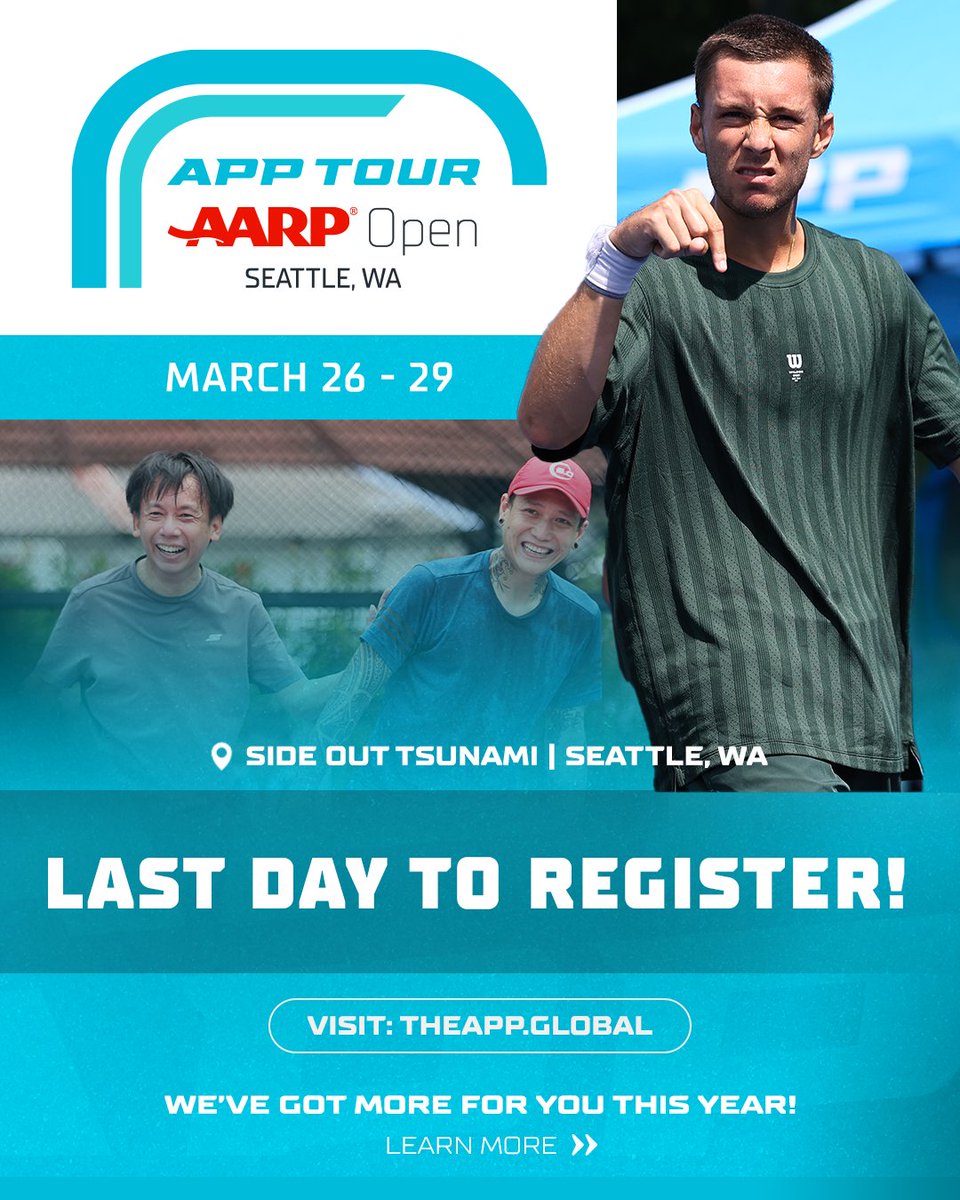 OfficialAPPTour's tweet photo. ‼️ FINAL DAY TO REGISTER ‼️

Today is the last day to register for the @AARP Open in Seattle. 

🔗 https://t.co/X7SeUu03eR https://t.co/A9WCJTQ6JS