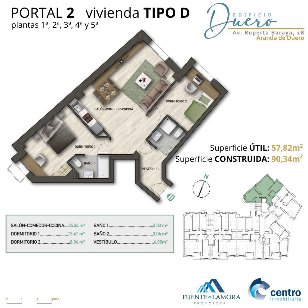 #Promoción en #ArandadeDuero: EDIFICIO DUERO #Viviendas de nueva generación. Máxima eficiencia energética y clasificación ‘A’. Portal 2, Tipo D,  1ª a 5ª. Salón-comedor-cocina, 2 dormitorios, 2 baños y vestíbulo. 57,82m2 útiles y 90,34m2 construidos ...en promocionesaranda.es