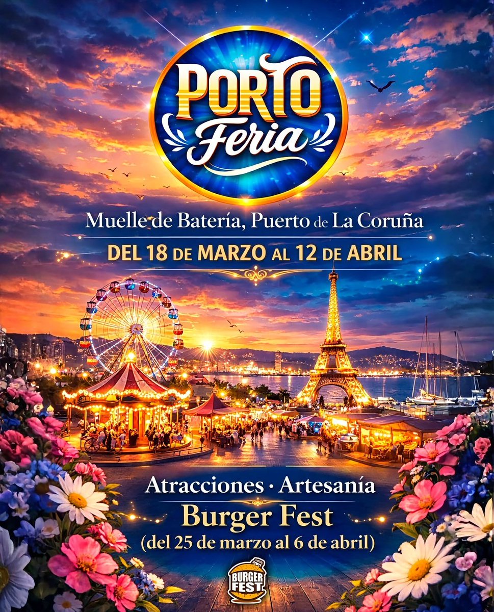 EloyTP's tweet photo. #Coruña - Todo listo para que hoy abra sus puertas #PortoFeria en el muelle de Batería.

Atracciones 🎡🎢🎠, mercadillo 💍🕶️📿 y además del 25 de marzo al 6 de abril ➡️ #BurgerFest 🍔 https://t.co/OLQrod2Cc6