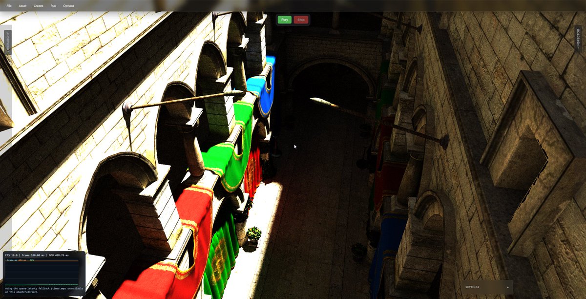 Legend286UK's tweet photo. Just added diffuse only (for now) path tracing reference renderer to createagame!

#vulkan #3Dgraphics #webgpu #pathtracing #rtxon #raytracing https://t.co/n9QTKqWnP9