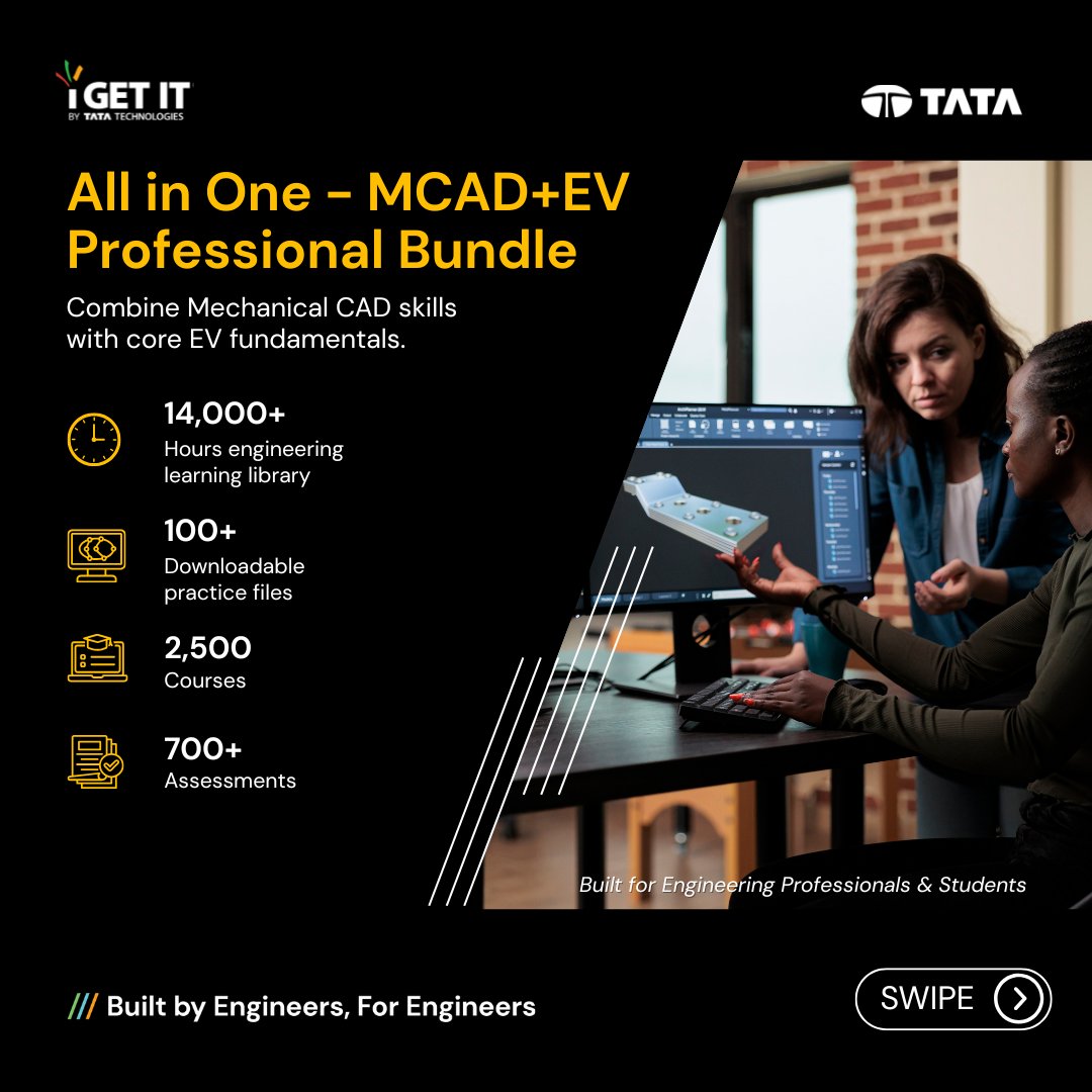 myiGETIT's tweet image. Bridge the gap between CAD &amp;amp; EV skills.

Learn Design + EV systems in one bundle.

👉 Start here: na2.hubs.ly/H04mDDz0

#MechanicalEngineering #EVEngineering #CADDesign #Upskilling #TataTechnologies #iGETIT #SiemensNX #CATIA #SOLIDWORKS #AutoCAD #Mission1Million