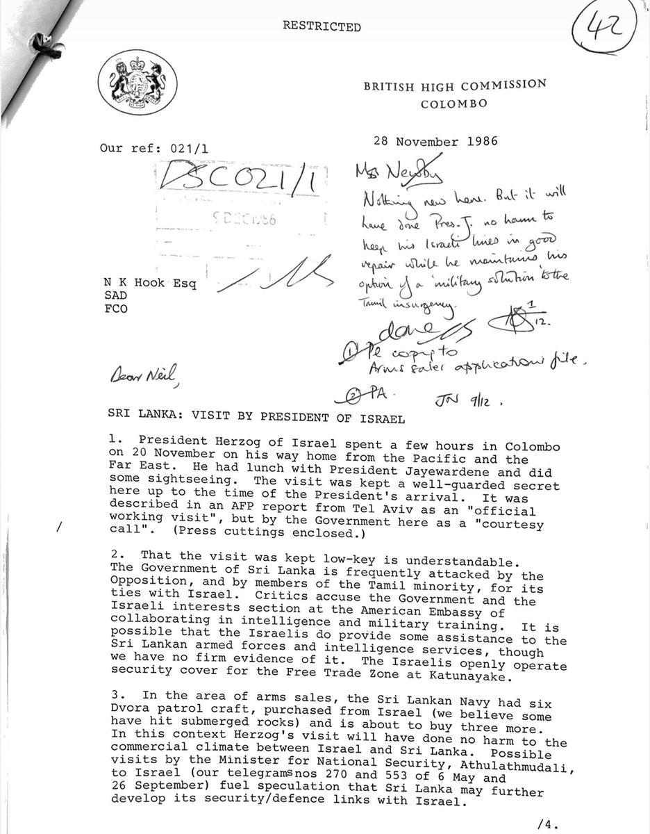 francesharris0n's tweet photo. Further to .@eitaymack's @thewire_in article  on #israeli security aid to #srilanka in 80s used against #tamils &amp;JVP &amp; Pres Jayewardene's request 4 campaign funds - here are some declassified UK telexes: 
https://t.co/SAGoCEUIgT https://t.co/gyXQ9EdNFl