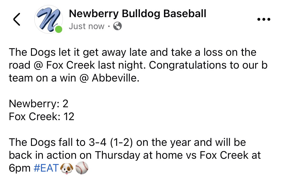 Newberry Baseball tweet media