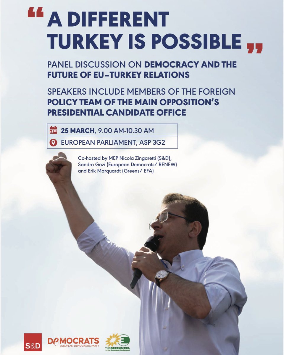 Democracy in Turkey is facing one of its most difficult moments, with growing pressure on opposition voices and the rule of law. Yet, the demand for change remains alive and determined.
On 25 March 2026, from 09:00 to 10:30, the European Parliament in Brussels (Room ASP 3G2) will