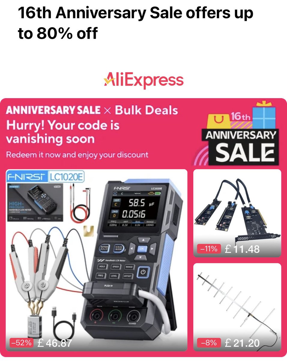ElecNotes's tweet image. Need a New Digital Multimeter? Or anything else?

It’s the AliExpress 16th anniversary sale where some items are up to 80% off.

I’ve linked this to the DMM page of my website, but just navigate to what else you might want:  electronics-notes.com/store-shop/tes…

#DMM #digitalmultimeter
