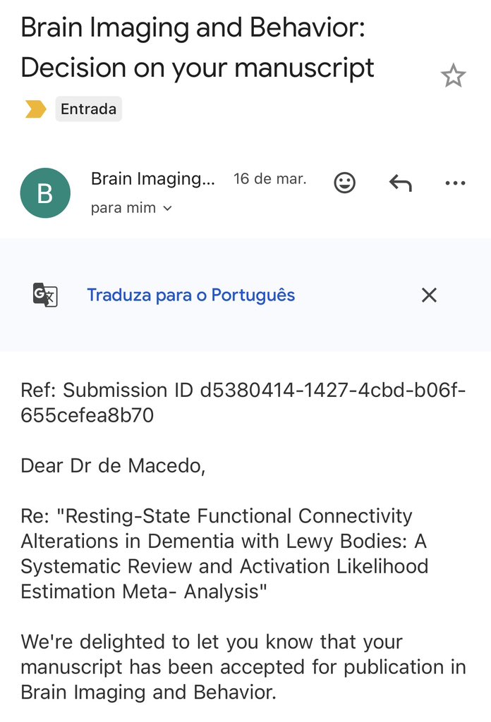 BeatrizMacedoMD's tweet photo. Truly amazing week!!! Just 2 minutes after receiving Match results, I also got this wonderful news 😍 Another paper accepted in collaboration with
@Hopkins_Rad 🙏🏻🧠 #rsfMRI #fMRI #Radiology #FC #functionalconnectivity #dementia #DLB #ALE https://t.co/VIkOZWmyEP