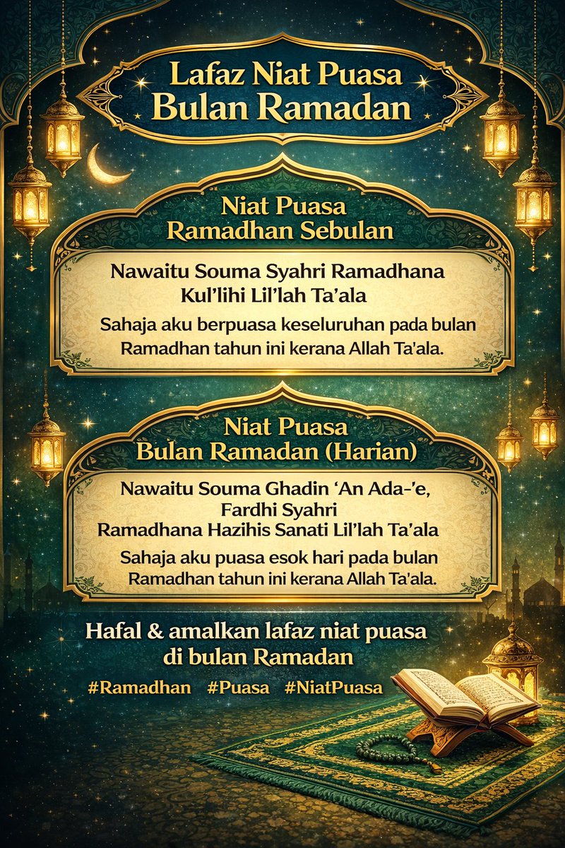 akmalarif90's tweet image. Niat puasa jangan lupa 🤲✨
Sebulan atau harian, yang penting ikhlas kerana Allah.

#Ramadhan #NiatPuasa #Puasa 😊