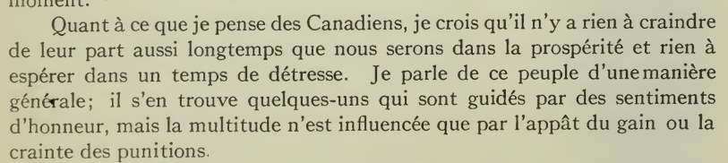 Avis du gouverneur Carleton sur la loyauté des Canadiens, 1776.