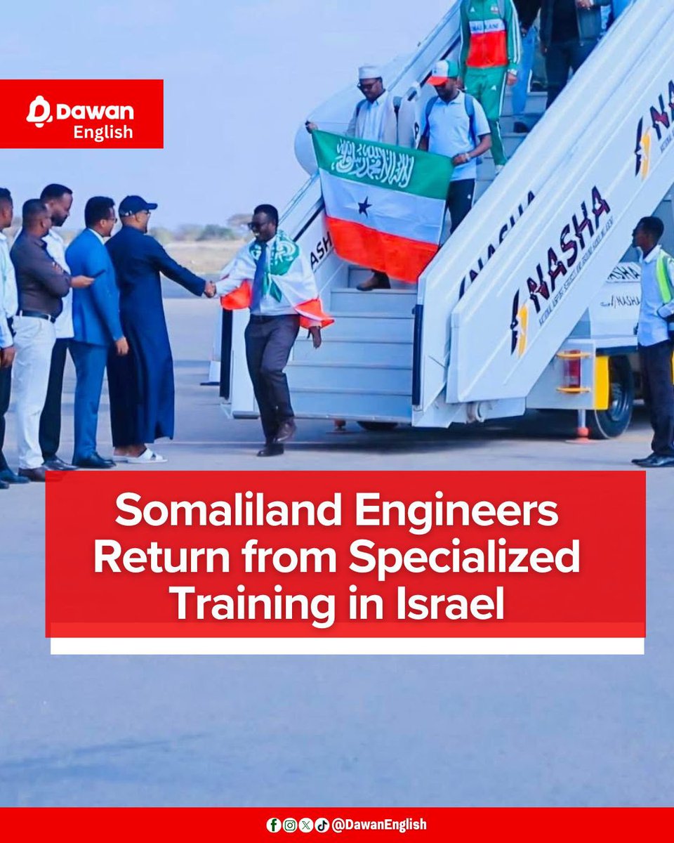 DawanEnglish's tweet photo. 25 Somaliland water engineers returned from training in Israel, boosting capacity for sustainable water management.
Thanks to the Government of Israel, MASHAV, and MFA for their support. https://t.co/B0P4tiVLVW