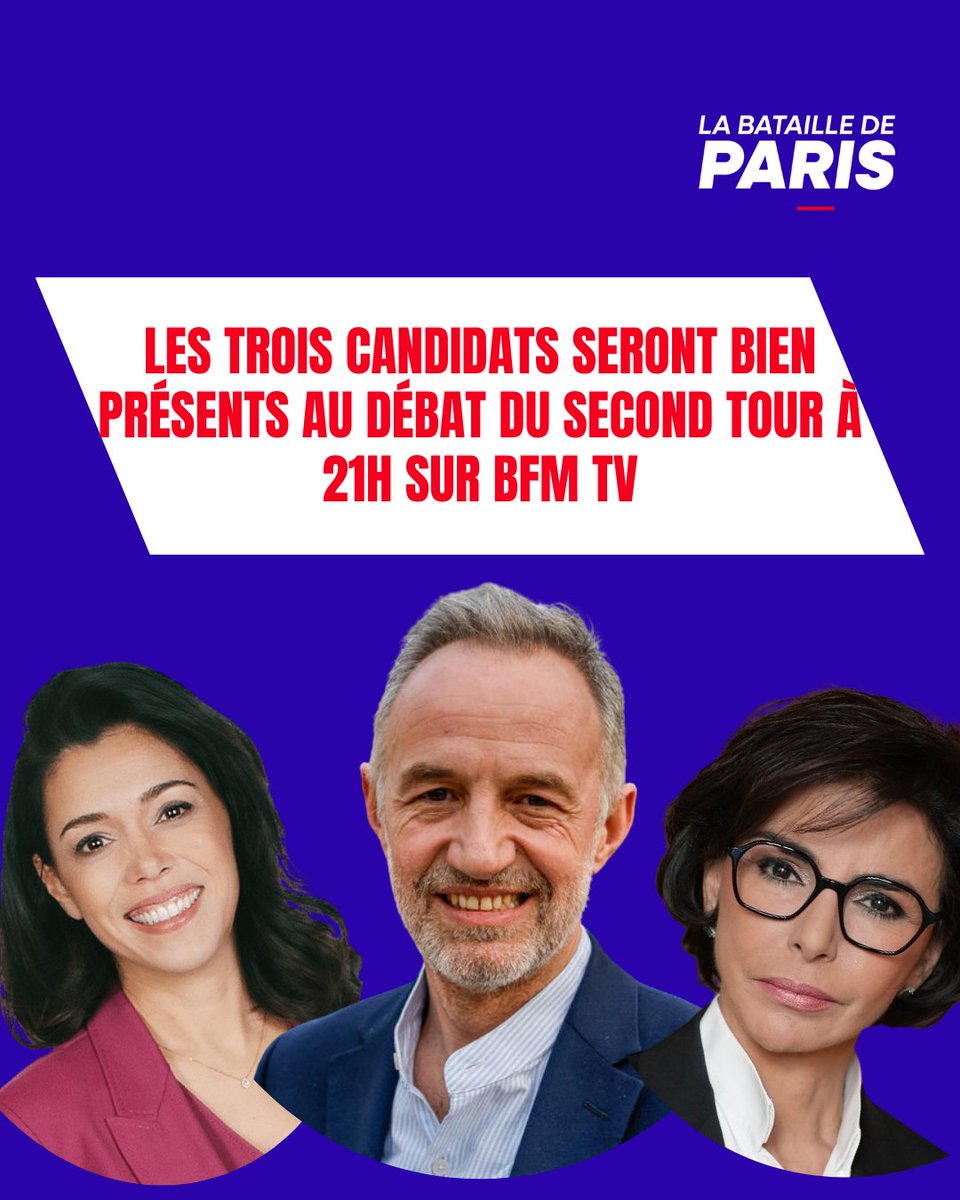 bataille_paris's tweet photo. 🚨Initialement écartée, Sophia Chikirou participera finalement au débat du second tour ce soir à 21h sur le plateau de BFM TV. 

Un débat à haute tension. Au-delà du duel télévisé, c’est toute la bataille de Paris qui se joue ce soir.

https://t.co/eFvyguRaeH https://t.co/n4QCr4QeOz