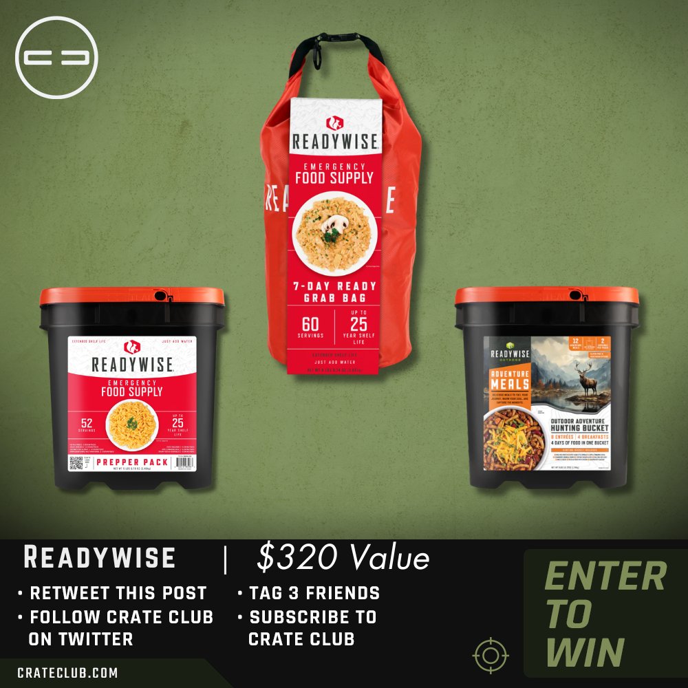 APRIL GIVEAWAY! Win this Readywise Long Haul Food Cache!
1 lucky person will be announced as the winner in April 2026!! Good luck!
ENTER TODAY AT CRATECLUB.com
#CrateClub #Tactical
