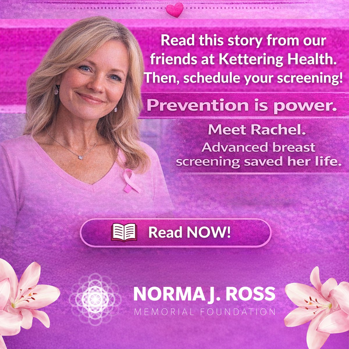 Behind every screening is a story. @KetteringHealthOH shares Rachel's journey—advanced breast screening saved her life. 💗 

Read her story! ➡️ ow.ly/AXEp50YnPuN 

#NJRMF #KetteringHealth #BreastHealth365 #EarlyDetectionSavesLives #WomensHealth #PreventionIsPower
