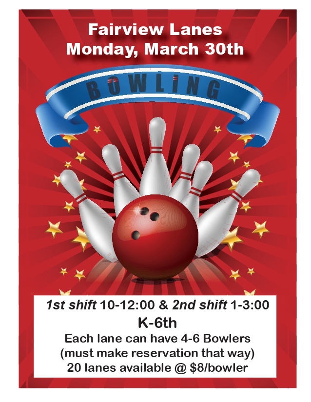 No School on 3/30! Your WCPTAs is Hosting a Westlake Bowling Day for grades K-6! Click here to sign up for your session: westlakeptacouncil.givebacks.com/shop If your student wants to bowl with friends, all friends that want to bowl together pick the same lane during sign up. Deadline is 3/28.