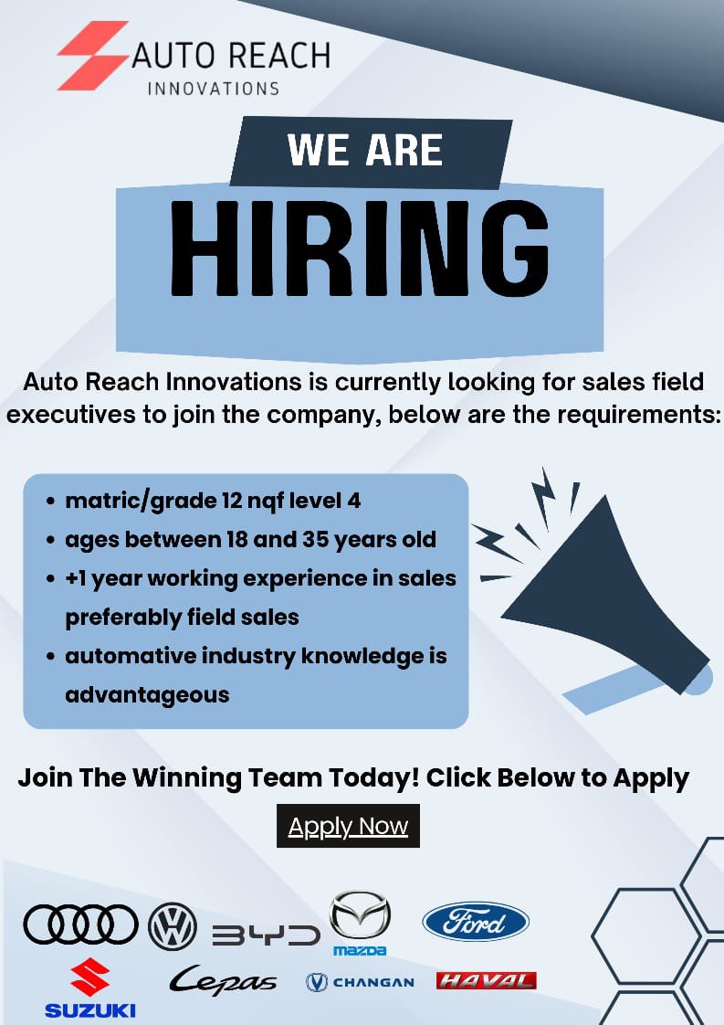 Hey guys,

Here’s an opportunity for anyone Who is interested. Applications are open for candidates in Gauteng, North West And Free State.

Please Share with anyone Who is interested theres 60 position open.

#jobseekers #girltalkza