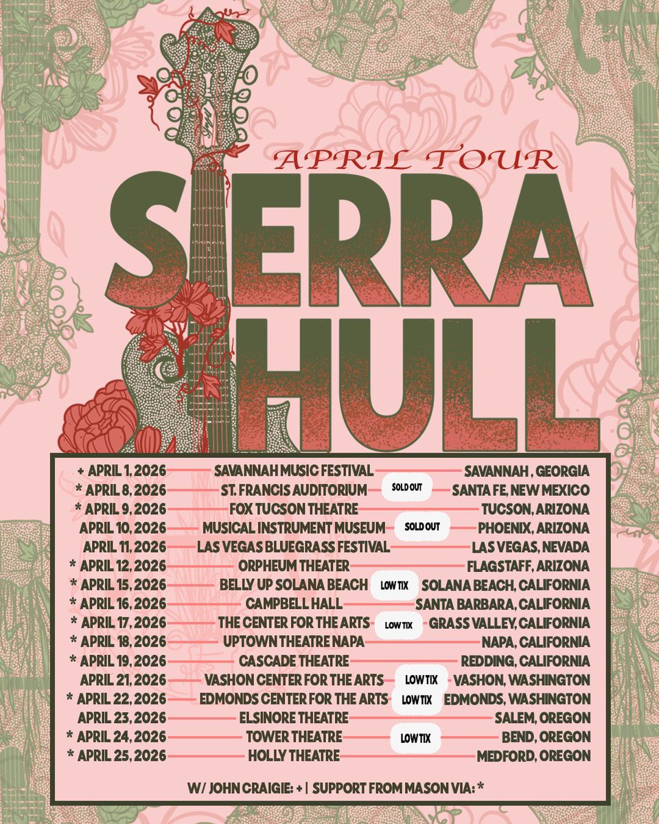 sierrahull's tweet photo. April is just around the corner and we have a ton of stuff coming up! Here’s where you can find us next month! 🌸👉🏻

(Full list of 2026 dates on website with more to be announced) https://t.co/RmQNxNG8CJ