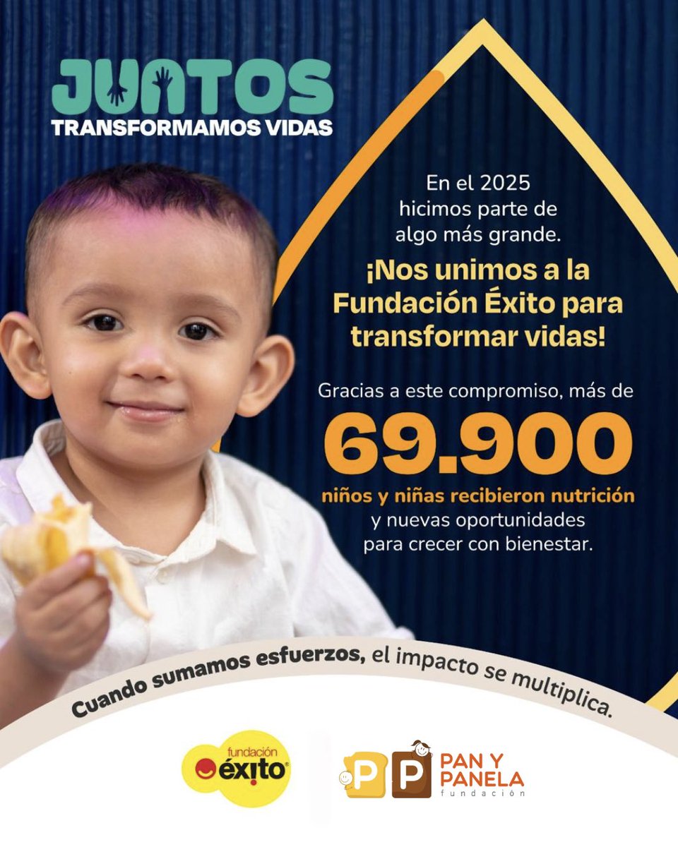 fpanypanela's tweet photo. La Fundación Pan y Panela en alianza con @Fundacion_Exito creemos que cuando trabajamos unidos, los sueños sí se cumplen. Y este 2025 ha sido prueba de ello.

#JuntosTransformamosVidas
#Conlasgoticasnutrimosvidas https://t.co/cFFMgDa3GU