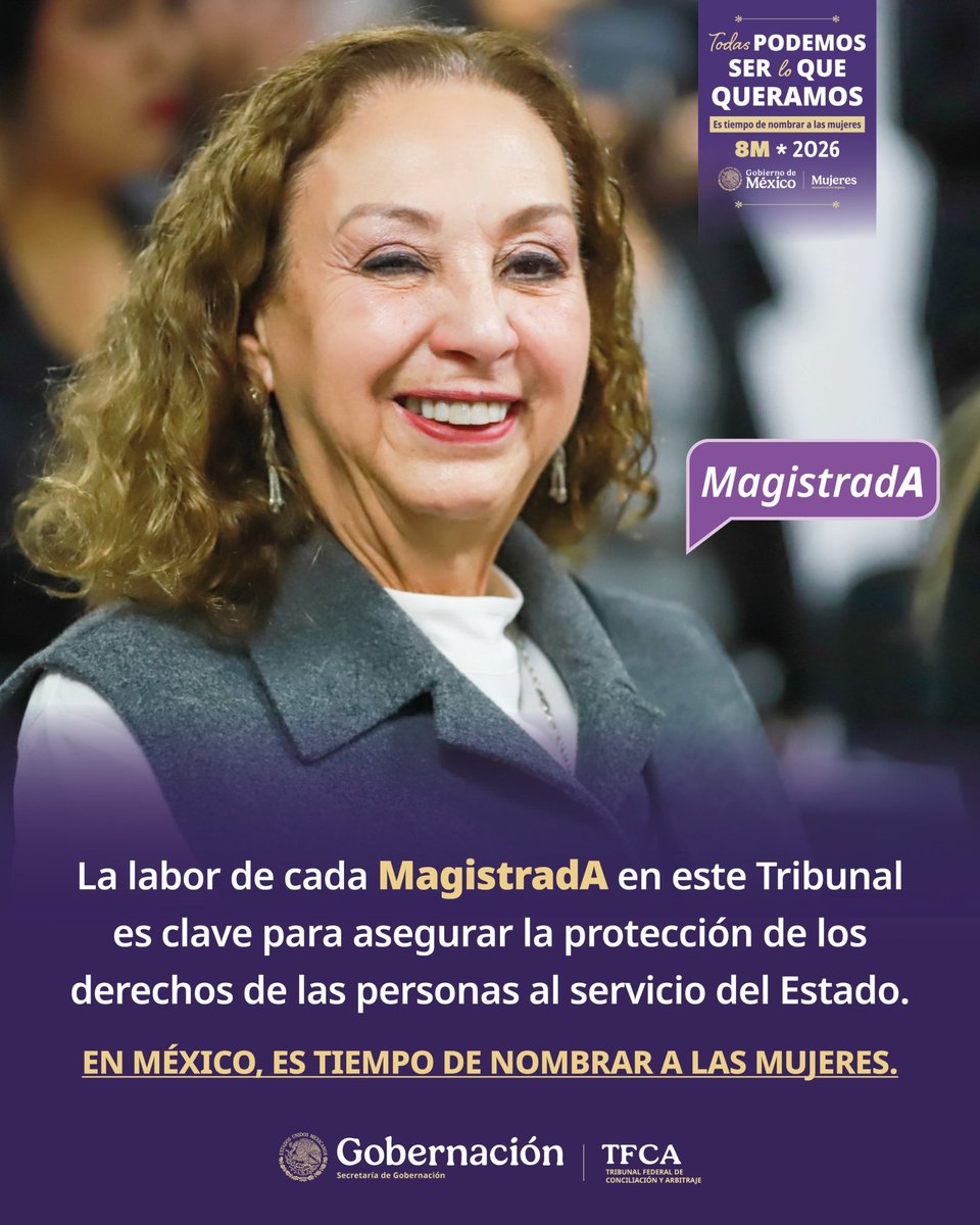 TFCA_mx's tweet photo. Tribunal Federal de Conciliación y Arbitraje .
@TFCA_mx
"En México, es tiempo de nombrar a las mujeres "
#ConA #SerLoQueQueramos❤️
#8M2026
#TFCA
@mujeresgobmx https://t.co/tL70B6HyXA