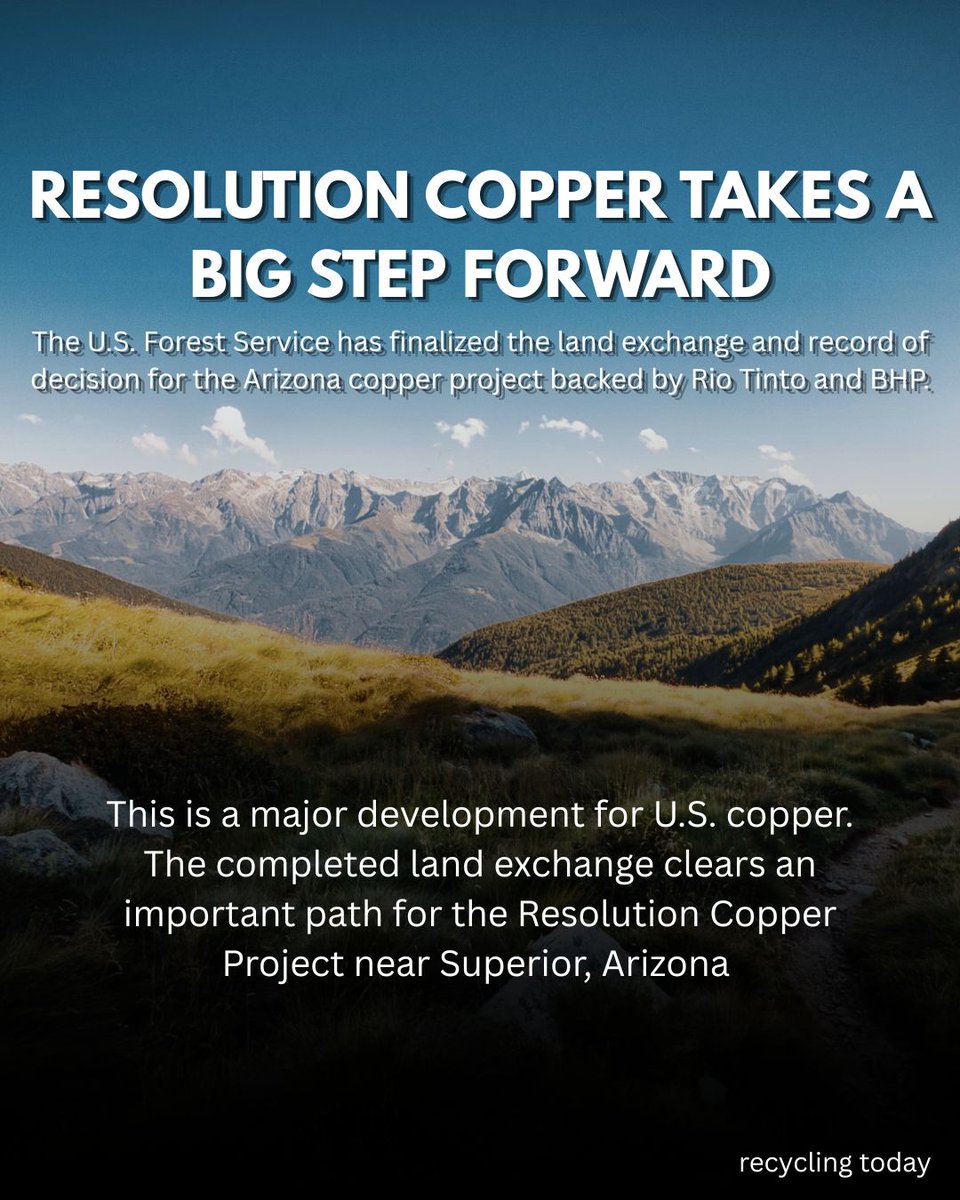 canadaonemining's tweet photo. #Resolutioncopper just moved one step closer to becoming one of the most important copper projects in the U.S. #arizona #criticalminerals #energtransition #electrification #mining https://t.co/HbecOOkPn7