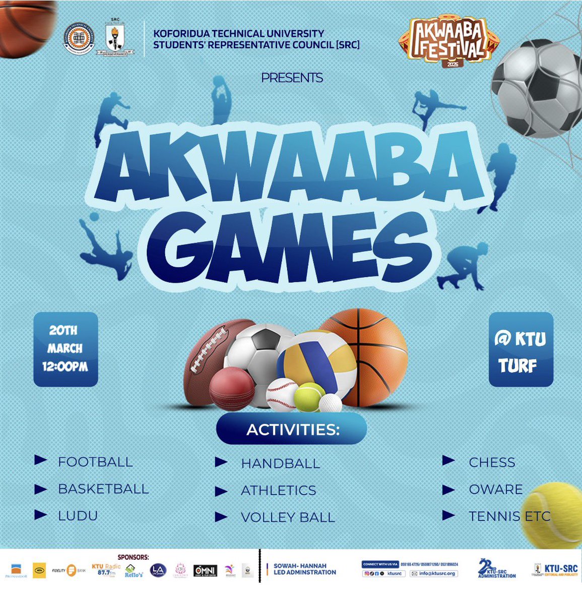 srcktu's tweet photo. Get ready for an action-packed day filled with energy, teamwork, and friendly competition as students come together to showcase their sporting talents and represent their faculties with pride. 💪🔥
#KTUSRC #AkwaabaFestival
#AkwaabaGames
#CampusLife
#KTUExperience 🎉 https://t.co/e3A00wu1rX