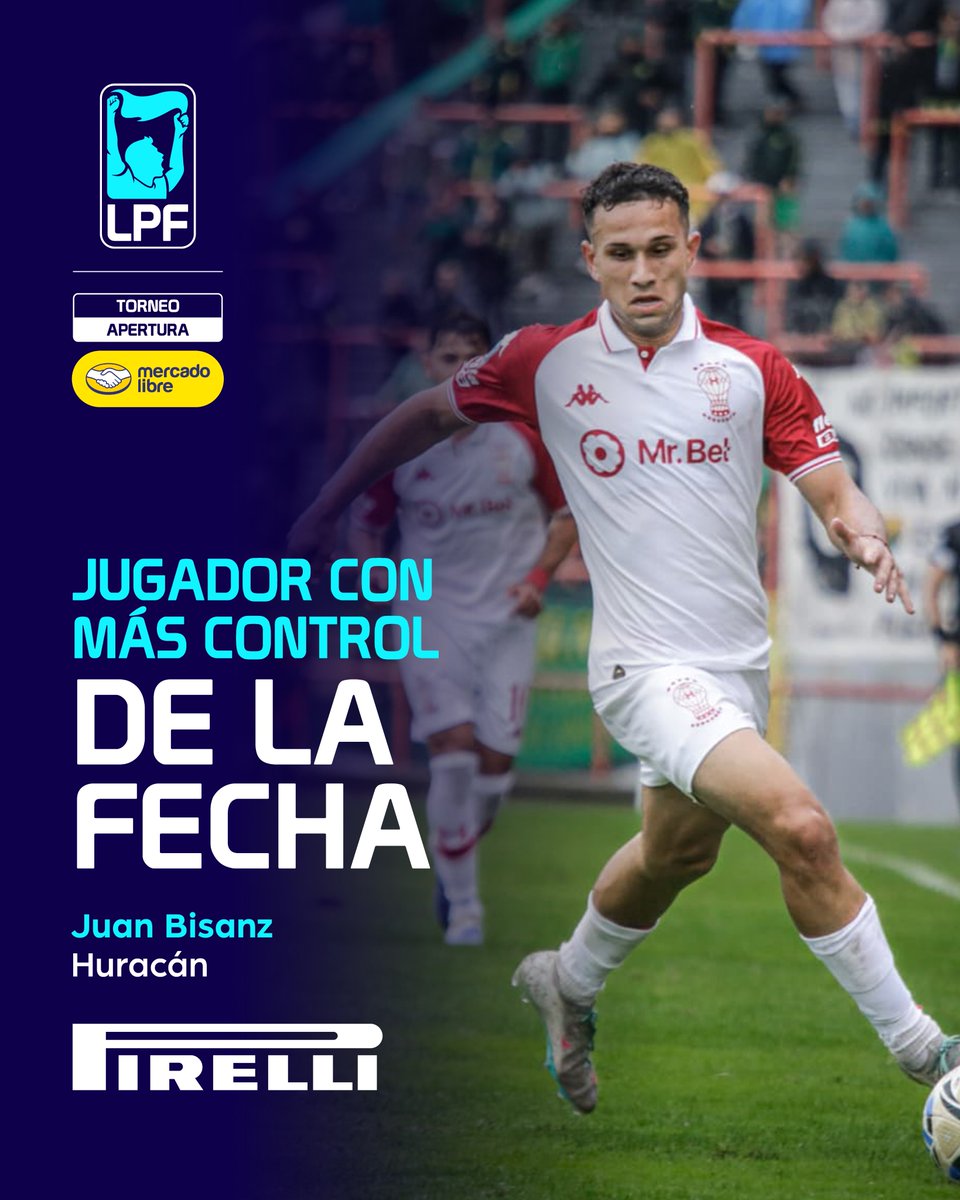 Presentamos al jugador con más control de la #Fecha11 del #TorneoMercadoLibre 2026 🏆: Juan Bisanz, de <a href="/CAHuracan/">CA Huracán</a>, quien logró 5 gambetas exitosas ✨

👉 <a href="/Pirelli_Ar/">Pirelli Argentina</a>