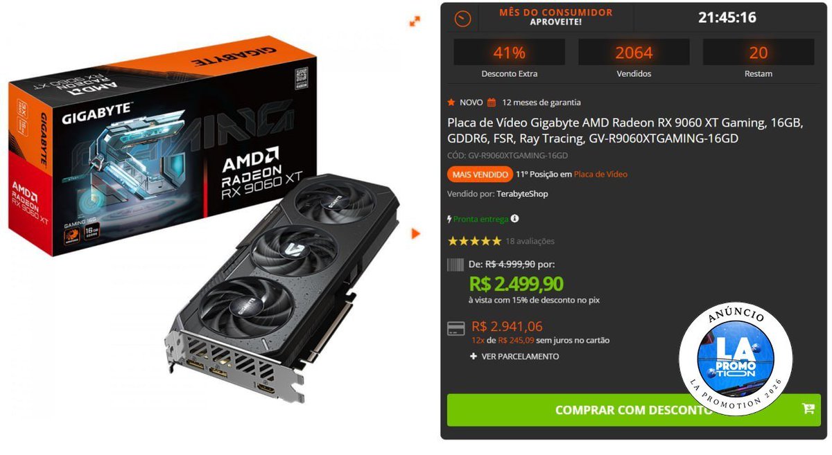 lapromotion_'s tweet image. Placa de Vídeo Gigabyte AMD Radeon RX 9060 XT Gaming, 16GB - R$2499

p.lapromotion.com.br/s/VvMu2X