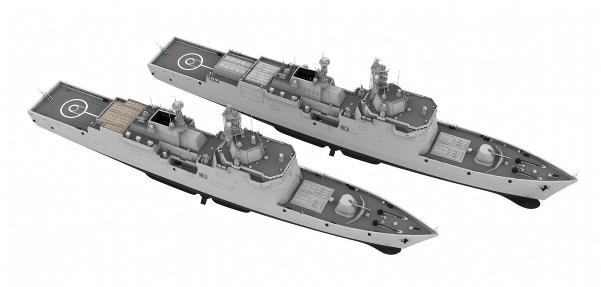 BxUYDC's tweet photo. GrokのAI  生成より作った北朝鮮海軍の駆逐艦
チェヒョン級駆逐艦の艦首側から見たアングル。
左の写真
２０２５年型〈上〉２０２６年型｛下｝《現在》の兵装転換。

#北朝鮮海軍 https://t.co/VQoU46yq46