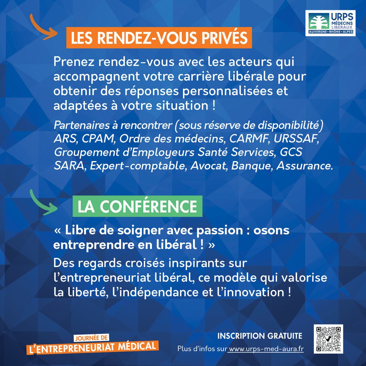 URPSMEDAuRA's tweet photo. Evénement 📣 Donner du sens et de l’élan à l'exercice médical #libéral, insuffler aux (futurs) #médecins le goût d'entreprendre, se rencontrer entre pairs et experts : l'URPS organise la 1ère Journée de l'Entrepreneuriat Médical ! 🧑‍⚕️RDV le 30 mai à Lyon ➡️ https://t.co/f1VnwcsJwZ https://t.co/6B9n0KkeiP