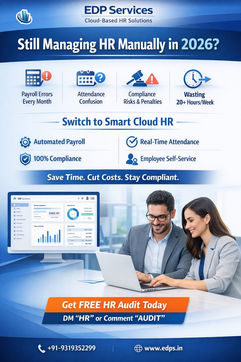 edpservicess's tweet image. 🚨 Still Managing HR Manually in 2026?
✅ Stay Fully Compliant
🎁 Get a FREE HR Audit Today!
📩 DM “HR” or Comment “AUDIT” to get started.
🌐 edps.in
📞 +91 9319352299
#HRSoftware #CloudHR #PayrollAutomation #HRManagement #BusinessAutomation #HRCompliance