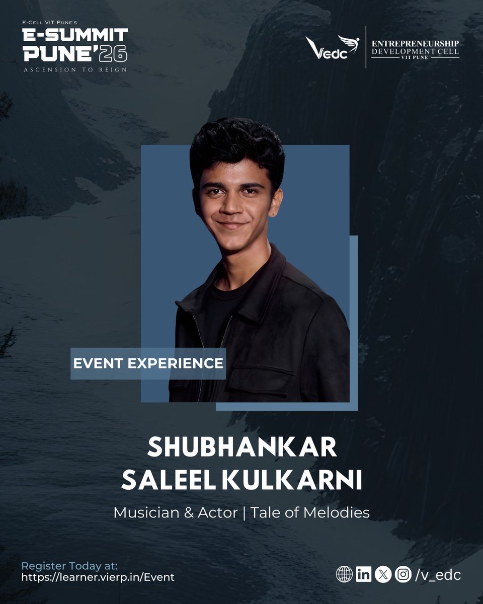 v_edc's tweet photo. Excited to welcome Shubhankar Saleel Kulkarni, musician &amp; actor from Tale of Melodies, for a special Event Experience at E-Talks during E-Summit Pune ’26. 🎶✨

Get ready for a soulful musical performance at the summit stage.

#ESummitPune #ETalks #EventExperience #LiveMusic https://t.co/GngQAHiHGE