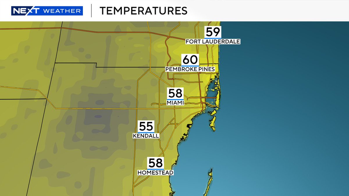 LissetteCBS4's tweet image. A chilly start with mostly 50s in #Broward &amp;amp; #MiamiDade Low to mid 60s across the #Keys Grab a jacket or light sweater @CBSMiami