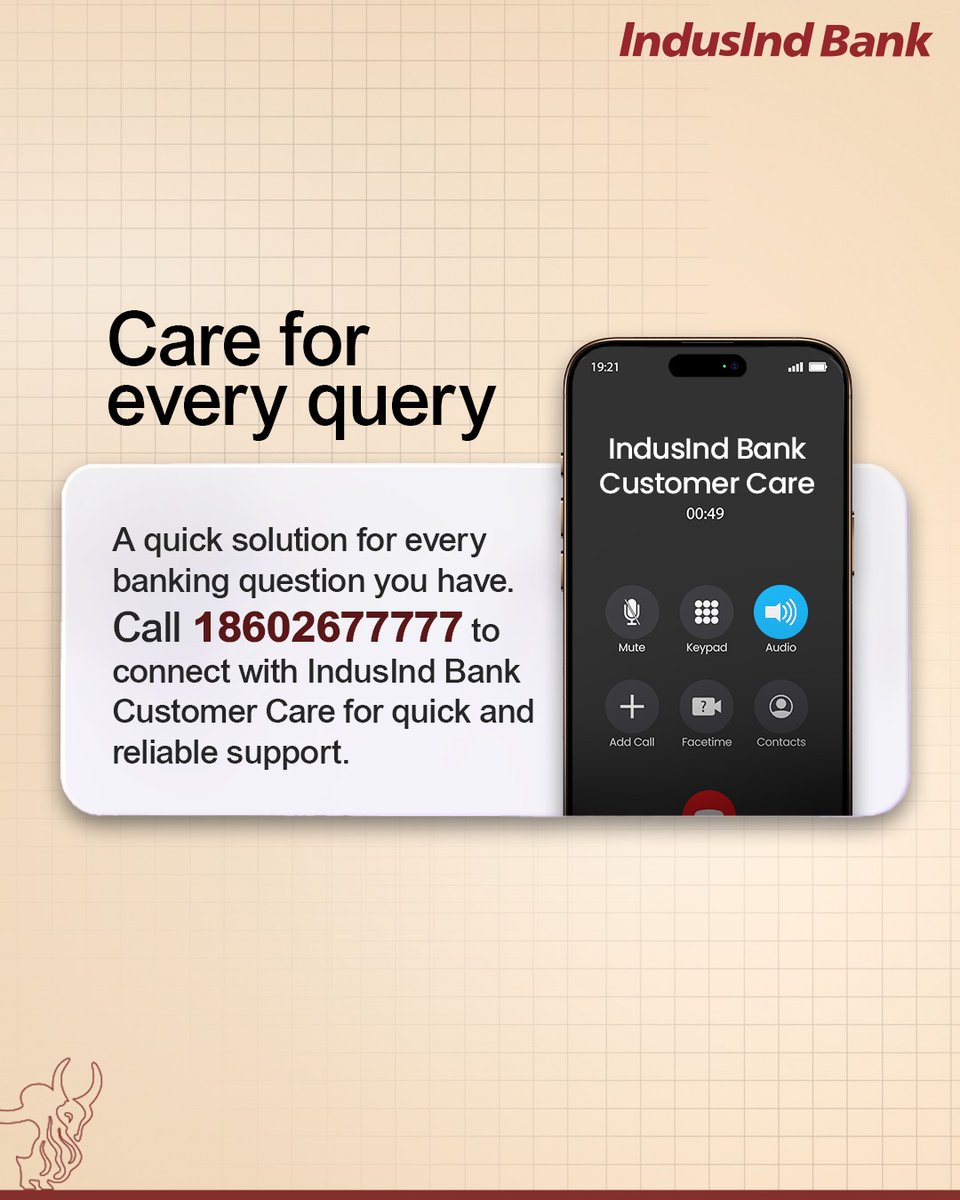 MyIndusIndBank's tweet image. For every banking query, there’s a quick solution.
Connect with IndusInd Bank Customer Care and get the assistance you need.

Call 18602677777today.

#IndusIndBank #CustomerCare